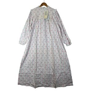 Vtg New Lanz of Salzburg Nightgown XL White Pink Blue Floral Lace Cotton USA!